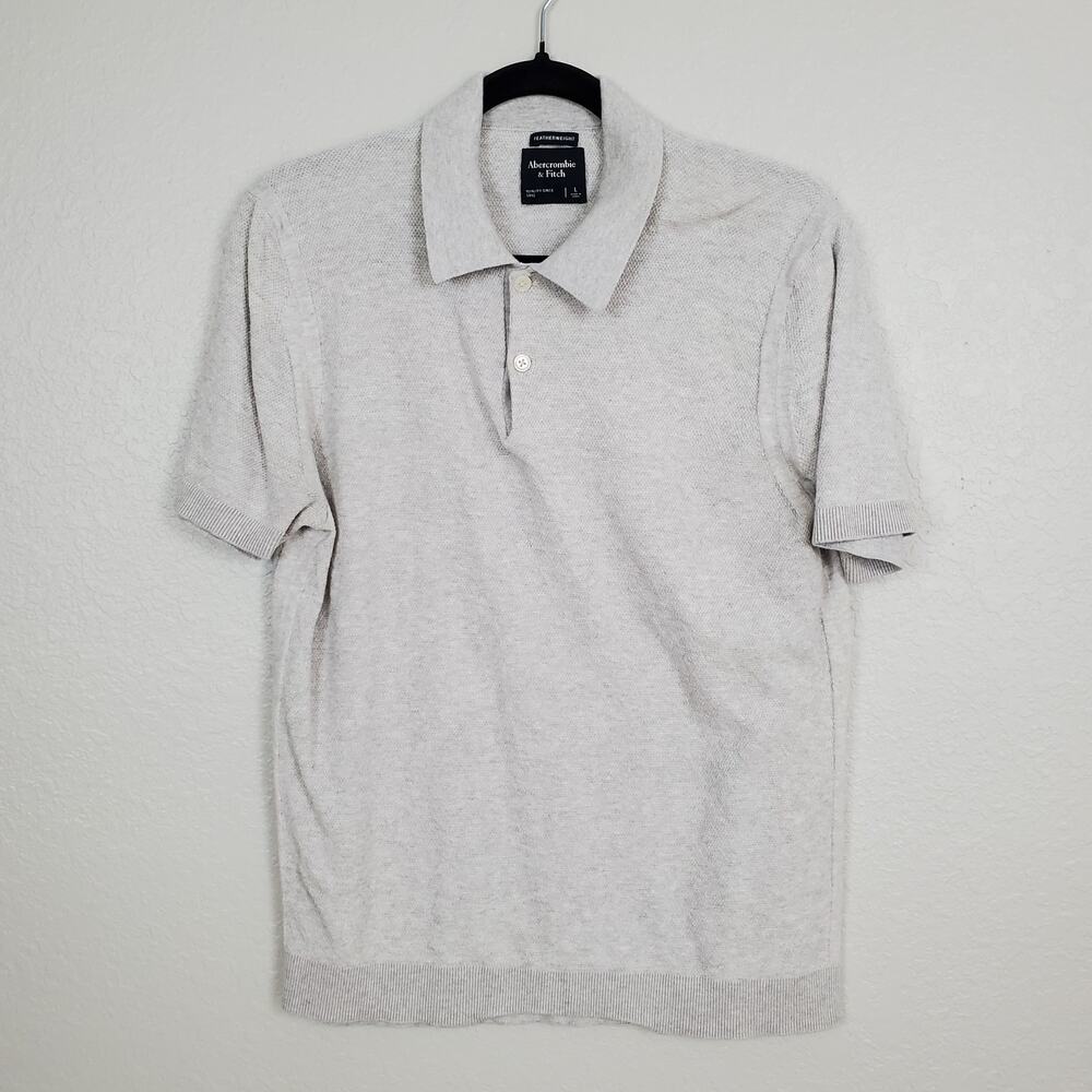 Abercrombie Fitch Polo Womens Large Featherweight Lightweight Knit Gray Preppy